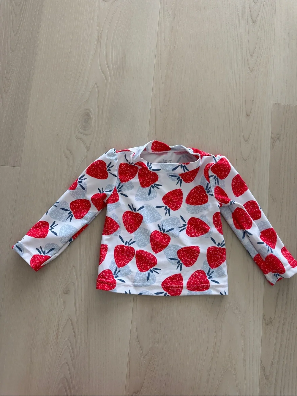 Baby Girl White Long Sleeve Rash Guard Top with Red Strawberry Print